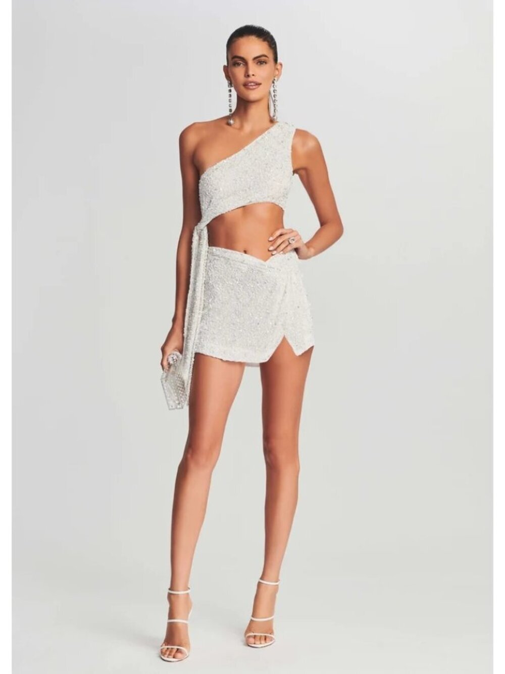 Retrofete Ezra Sequin Silk Mini Skirt White Womens Size Medium